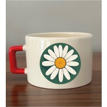 Yeşil Tabanlı Papatya Temalı Fincan Kupa Bardak - Seramik Çay, Kahve Hediyelik Bardağı