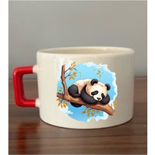 Pandalı Kırmızı Kulplu Fincan Seramik Kupa - Seramik Çay, Kahve Hediyelik Bardağı