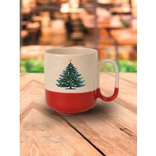 Yılbaşı Ağacı Görselli Yeni Yıl Hediyelik Kırmızı Tabanlı Kupa