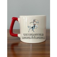 Yay Burcu Kırmızı Kulplu Kupa Bardak - Seramik Çay, Kahve Hediyelik Bardağı