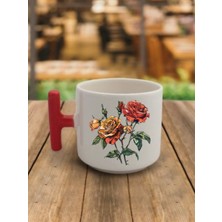 Güller Temalı Kahve Bardağı Kupa Bardak - Seramik Çay, Kahve Hediyelik Bardağı