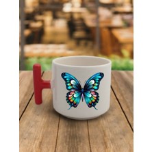 Kelebek Görselli Kahve Bardağı Seramik Kupa - Seramik Çay, Kahve Hediyelik Bardağı