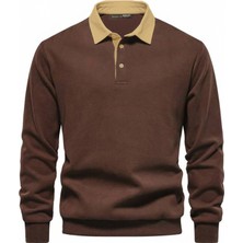 Ghassy Co. Erkek Retro Renk Bloklu Pamuklu Gömlek Yaka Sweatshirt