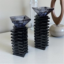 Peramari 25 x 20 cm Ikili Kristal Cam Şamdan Seti | Modern Masa Üstü Dekor | Zarif Mumluk Takımı | Şeffaf Cam Şamdan Aksesuar
