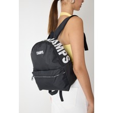 Powerspeed Kadın Siyah Önü Fermuarlı Baskılı Kumaş Sırt Çantası