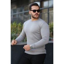 Erkek Bisiklet Yaka Uzun Kollu Gri Triko Kazak