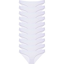 10 Adet Süper Eko Set Likralı Kadın Slip Külot Beyaz