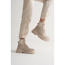 Tonny Black Kadın Bej Kalın Eva Taban Boğazı Lastikli Bağcıklı Bot