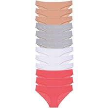 12 Adet Süper Eko Set Likralı Kadın Slip Külot Ten Gri Beyaz Fuşya