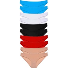 10 Adet Süper Eko Set Likralı Kadın Slip Siyah Kırmızı Ten Beyaz Mavi