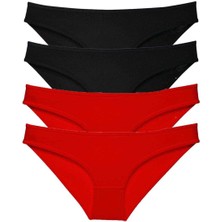 4 Adet Süper Eko Set Likralı Kadın Slip Külot Siyah Kırmızı