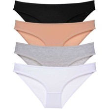 4 Adet Süper Eko Set Likralı Kadın Slip Külot Siyah Ten Gri Beyaz