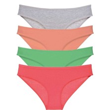 4 Adet Süper Eko Set Likralı Kadın Slip Külot Gri Pudra Yeşil Fuşya