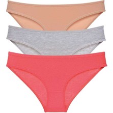 3 Adet Süper Eko Set Likralı Kadın Slip Külot Ten Gri Fuşya