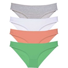 4 Adet Süper Eko Set Likralı Kadın Slip Külot Gri Beyaz Pudra Yeşil