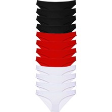 12 Adet Süper Eko Set Likralı Kadın Slip Külot Siyah Kırmızı Beyaz