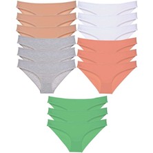 15 Adet Süper Eko Set Likralı Kadın Slip Külot Ten Gri Beyaz Pudra Yeşil
