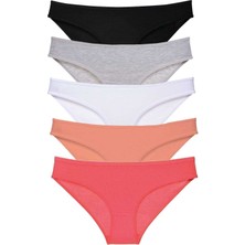 5 Adet Süper Eko Set Likralı Kadın Slip Külot Siyah Gri Beyaz Pudra Fuşya