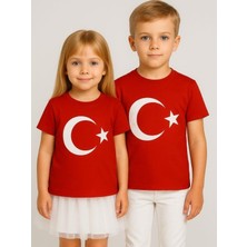 Çocuk Ay Yıldız Baskılı Yarım Kollu Pamuklu T-Shirt