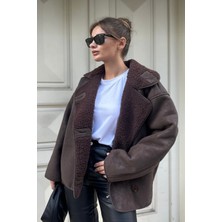 Kadın Oversize Içi Kürklü Süet Deri Mont - Içi Peluşlu Yumuşak Dokulu