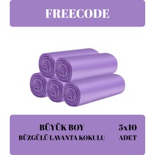 Büzgülü Büyük Boy Çöp Torbası Lavanta Kokulu 10'lu 5 Rulo 65X70 Çöp Poşeti