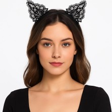 Dantelli Siyah Kedi Tacı - Vintage Tarz Dantel Kedi Kulak - Lisinya