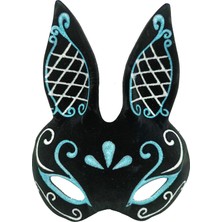 Siyah Renk Mavi Beyaz Simli Siyah Süet Kaplama Tavşan Maskesi 18X16 cm - Lisinya