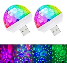 Müziğe ve Duyarlı Mini Parti Disko Topu Rgb USB LED Işık, Müzikle ve Sesle Değişen Renkli Işıklar, Ses Duyarlı Araç Içi Led, Parti, Doğum Günü, Kutlama Işıkları (2 Adet)