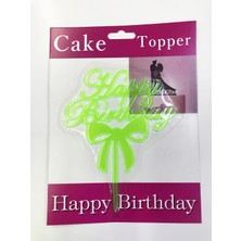Happy Birthday Yazılı Fiyonklu Pasta Kek Çubuğu Yeşil Renk - Lisinya