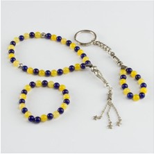 Resveq 3' Lü Doğal Taş Set Anahtarlık,bileklik,tesbih-Sarı