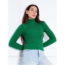 Kadın Günlük Balıkçı Yaka Boğazlı Yeşil Fitilli Kazak