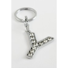 Resveq Gümüş Renkli Taşlı Harf Anahtarlık-Y