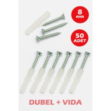8mm Plastik Dübel + Vida Seti 50 Adet Dübel Tr