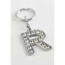 Resveq Gümüş Renkli Taşlı Harf Anahtarlık-R