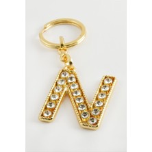 Resveq Sarı Renkli Taşlı Harf Anahtarlık-N