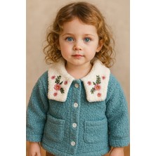 Kız Çocuk Kuzu Welsoft Nakışlı  Arkası Atkılı Hırka Yumuşak Dokulu