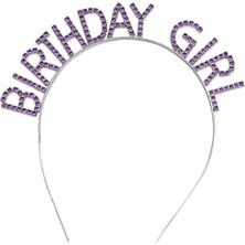 Mor Renk Kristal Taşlı Parlak Birthday Girl Yazılı Taç 16X17 cm - Lisinya