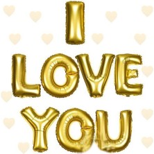 I Love You Folyo Balon Altın Renk 35 cm - Lisinya