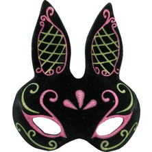 Siyah Renk Pembe Gold Simli Siyah Süet Kaplama Tavşan Maskesi 18X16 cm - Lisinya