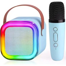 Karaoke Kablosuz Hoparlör Mikrofonlu Rgb Işıklı Bluetooth Speaker Tf Kart/usb Mavi - Lisinya