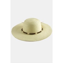 Resveq Ahşap Boncuklu Hasır Şapka-Kahverengi