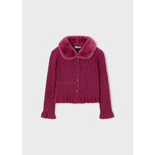 Mayoral Vişne Kız Çocuk Takma Kürk Yaka Hırka 4311