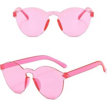 Sert Mika Oval Şekilli Çerçevesiz Pembe Gözlük Retro Parti 5X14 cm - Lisinya