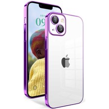 Apple iPhone 14 Kılıf Kamera Korumalı Renkli Çerçeveli Ecrz Garaj Kapak-Lila