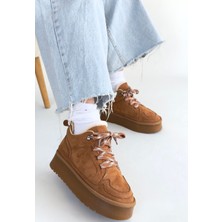 Içi Kürklü Bağcıklı Bot Süet Taba Topuk Boyu 4 cm