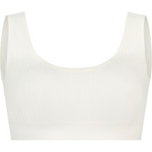 Simi Underwear Kadın Yarım Atlet Kırık Beyaz Pamuklu Fitilli Kalın Askı Regular Kalıp