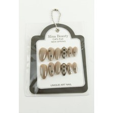 Resveq Desenli Mina Beauty Kedi Gözü Takma Tırnak-Açık Kahverengi