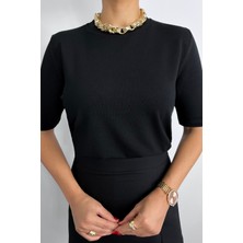 Viscose Doku Next Premium Selection Siyah Yarım Kol Triko Kazak
