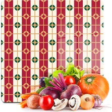 Decovetro Cam Kesme Tahtası ve Sunumluk Kare Kırmızı Geometrik Desenli 30X30 cm