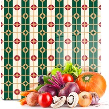 Decovetro Cam Kesme Tahtası ve Sunumluk Kare Yeşil Geometrik Desenli 30X30 cm